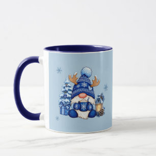 Cozy Blue Christmas Gnome Hot Cocoa Name Mug