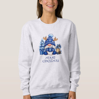Cozy Blue Christmas Gnome Hot Cocoa Women’s Sweatshirt