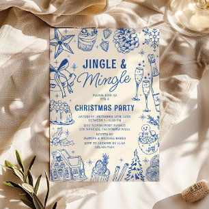 Cozy Blue Doodle Christmas Party Invitation