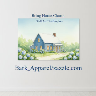 Cozy Blue Farmhouse Watercolor Art Poster