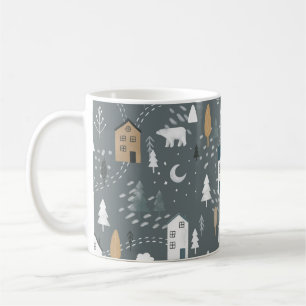Cozy blue grey winter in nordic village coffee mug