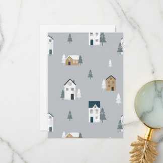 Cozy blue grey winter in nordic village thank you card
