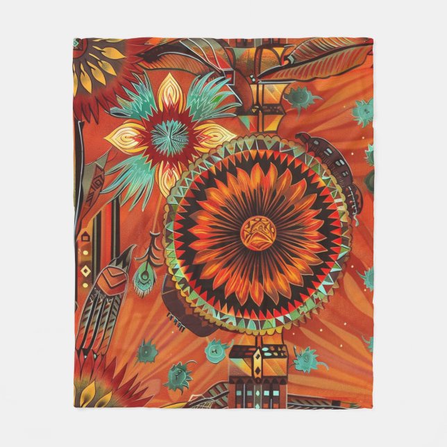 Cozy Blue "Intricate Echoes" Plush Fleece Blanket (Front)