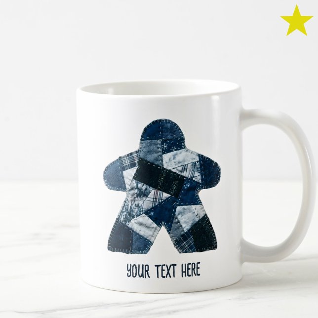 Cozy Blue Patchwork Quilt Meeple Board Game Coffee Mug (Creator Uploaded)