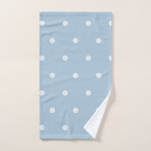 Cozy Blue Polka Dot Pattern, White Dotted Print Hand Towel