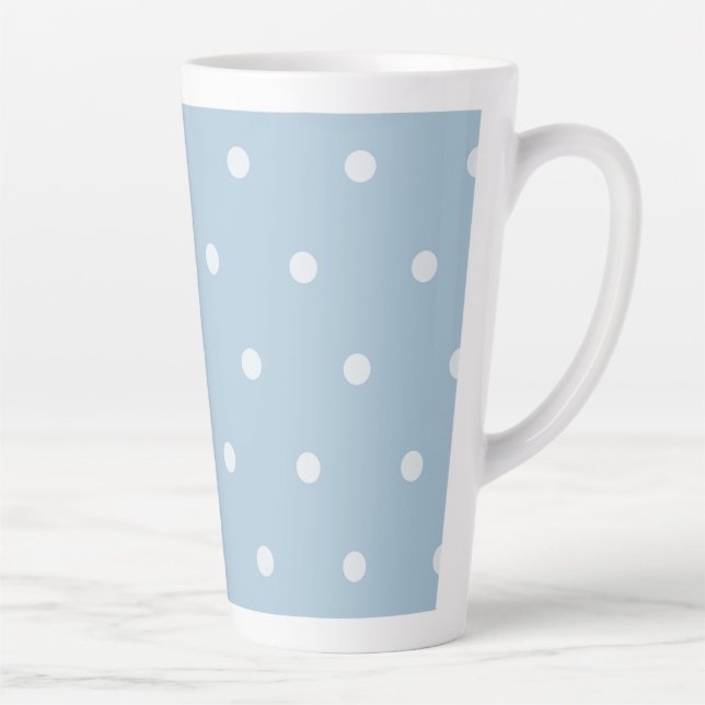 Cozy Blue Polka Dot Pattern, White Dotted Print Latte Mug (Right)