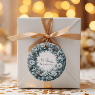 Cozy Blue Rustic Christmas Classic Round Sticker