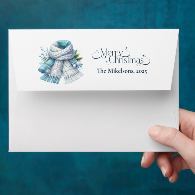 Cozy Blue Rustic Christmas Envelope (Hand)