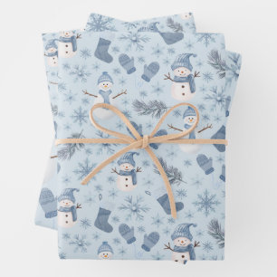 Cozy Blue Winter on Ice Blue Wrapping Paper Sheet