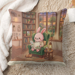 Cozy Bobo the Bunny Reading Book Throw Pillow - Cu