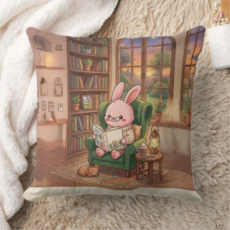 Cozy Bobo the Bunny Reading Book Throw Pillow - Cu