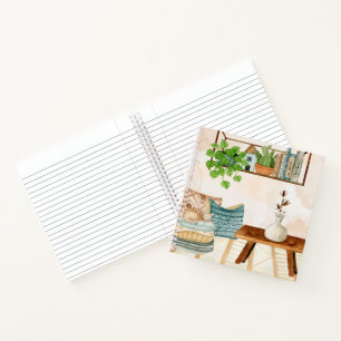 Cozy Bohemian Living Room Watercolor Art Notebook