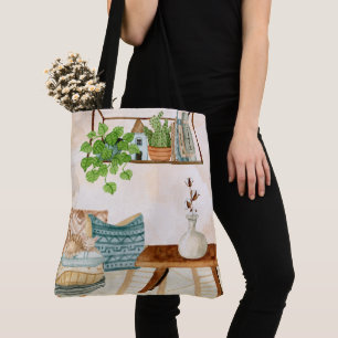 Cozy Bohemian Living Room Watercolor Art Tote Bag