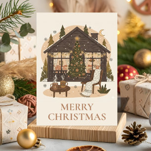 Cozy Boho Cabin Christmas Greeting Card