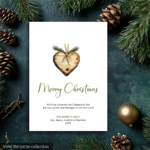Cozy Boho Earthy Pine Wreath Christmas Greeting Holiday Card