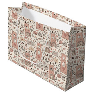 Cozy Boho Teddy Bear Pattern Large Gift Bag