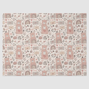 Cozy Boho Teddy Bear Pattern Tissue Paper
