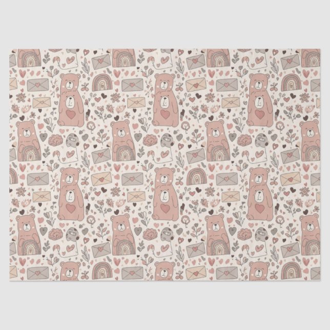 Cozy Boho Teddy Bear Pattern Tissue Paper (Front)