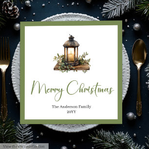 Cozy Boho Watercolor Christmas Lantern Dinner  Napkin
