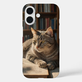 Cozy Book Cat iPhone 16 Case