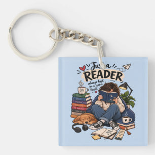 Cozy Book Lover Reading Illustration Keychain