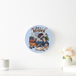 Cozy Book Lover Reading Illustration Round Clock