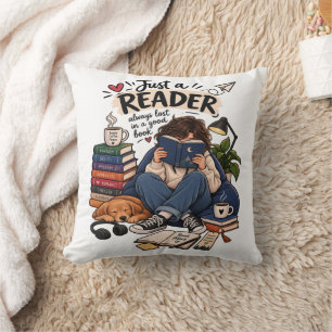 Cozy Book Lover Reading Illustration Throw Pillow