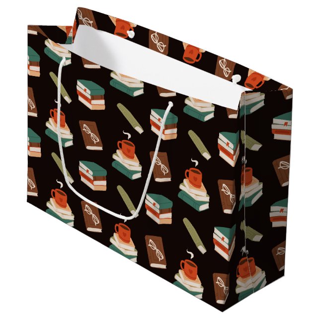 Cozy Books and Coffee Reading Large Gift Bag (Front Angled)