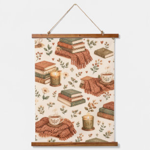 Cozy Books and Tea Watercolor Pattern – Autumn Rea Hanging Tapestry
