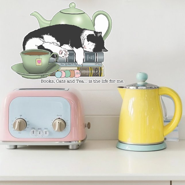 Cozy Books Cat Tuxedo Tea Cute Green Teapot Reader (Creator Uploaded)