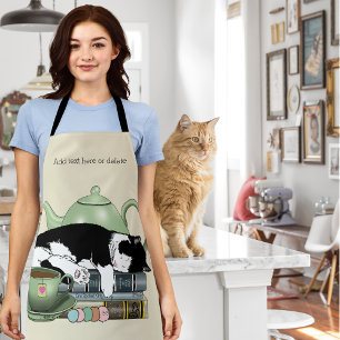 Cozy Books Cat Tuxedo Tea Cute Green Teapot Reader Apron