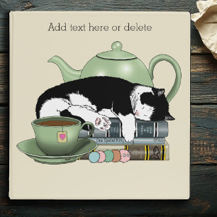 Cozy Books Cat Tuxedo Tea Cute Green Teapot Reader Binder