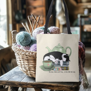 Cozy Books Cat Tuxedo Tea Cute Green Teapot Reader Crossbody Bag