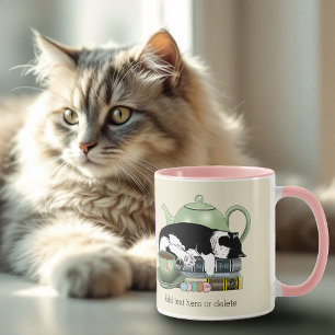 Cozy Books Cat Tuxedo Tea Cute Green Teapot Reader Mug