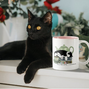 Cozy Books Cat Tuxedo Tea Cute Green Teapot Reader Two-Tone Coffee Mug