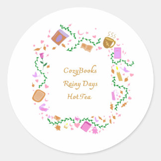 Cozy Books, Rainy Days, Hot Tea Classic Round Sticker