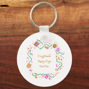 Cozy Books, Rainy Days, Hot Tea Keychain