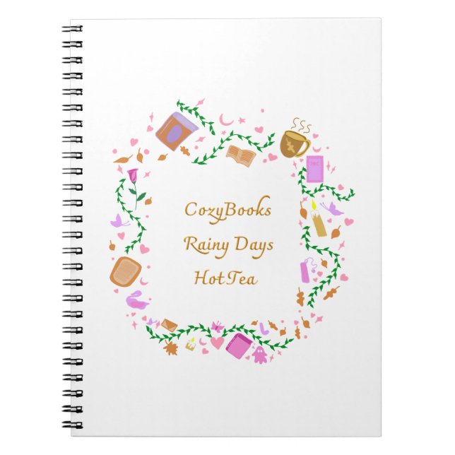Cozy Books, Rainy Days, Hot Tea Notebook (Front)
