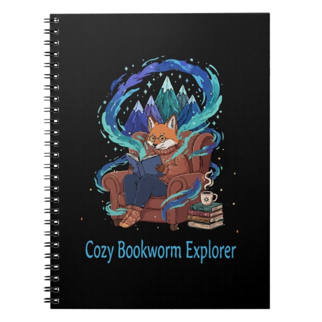 Cozy Bookworm Explorer | Whimsical Fox Reading  Notebook (Front)