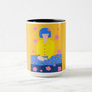Cozy Bookworm Folk Art Reading Girl Mug