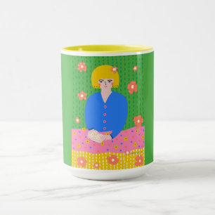 Cozy Bookworm Folk Art Reading Girl Mug