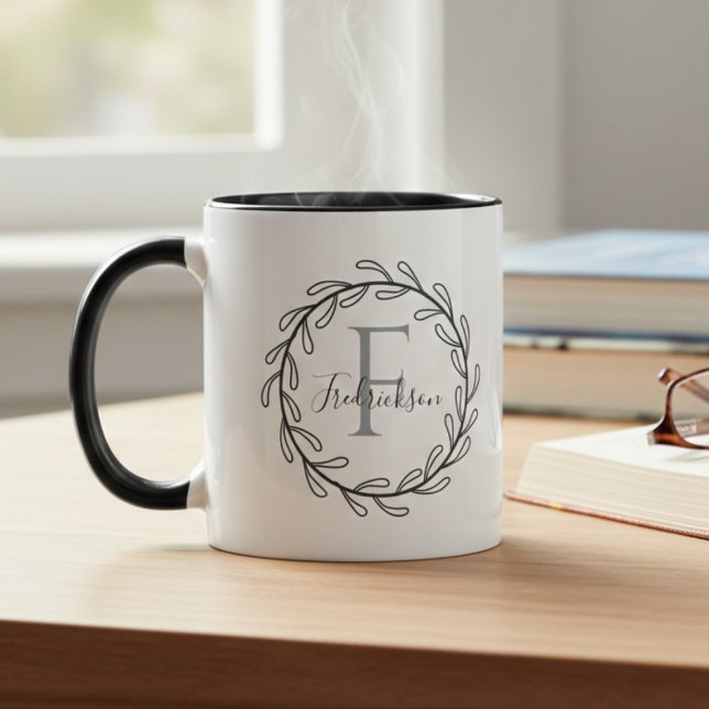 Cozy Botanical Monogram Personalized Initial Mug (Floral monogram coffee mug)