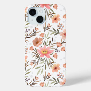 Cozy Botanical Peach Floral Polka Dot iPhone 15  Case