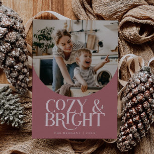 Cozy Bright Elegant Photo Pink Holiday Card
