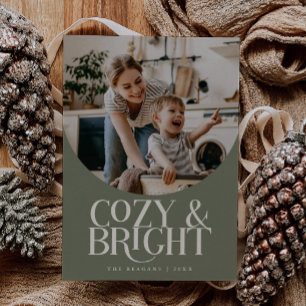 Cozy Bright Elegant Photo Sage Green Holiday Card
