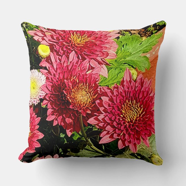 Cozy Bright Peach Chrysanthemum Flowers Pillow (Front)