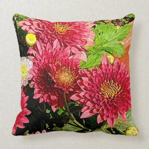 Cozy Bright Peach Chrysanthemum Flowers Pillow