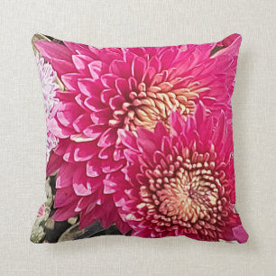 Cozy Bright Pink Chrysanthemum Flowers Pillow