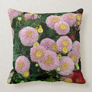 Cozy Bright Pink Chrysanthemum Flowers Pillow