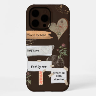 Cozy Brown Beige Vintage Self Love Quote iPhone 16 Pro Max Case